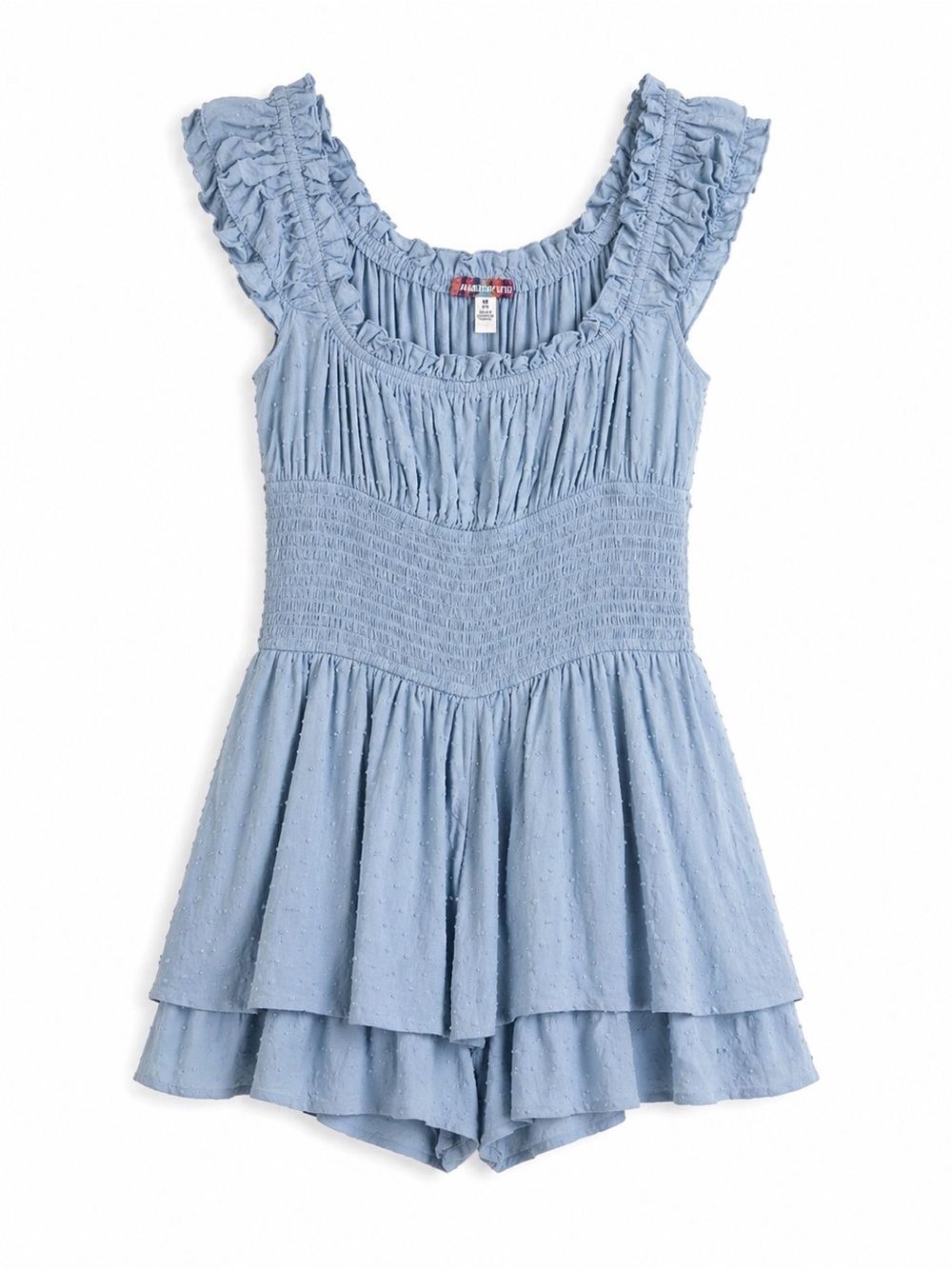 Blue Smocked Ruffle Strap Romper Dress skort Cottagecore Boho Textured Size M - Picture 3 of 7